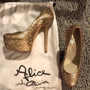 Merry and Bright! Alice and Olivia laser-cut leather platform heels